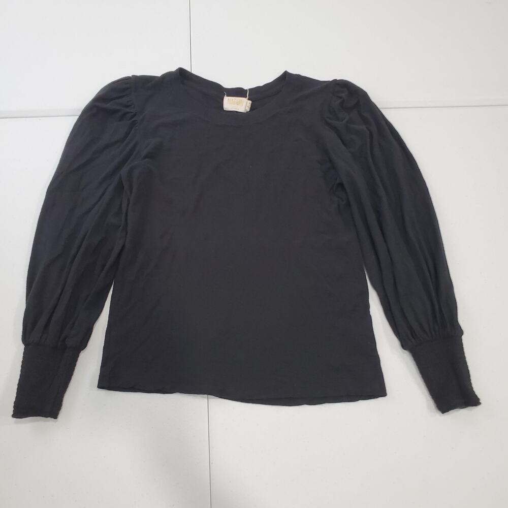 Nation LTD Black Long Sleeve Puff Shoulder Top